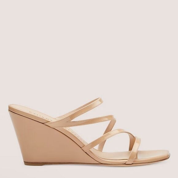 Stuart Weitzman Strapeze 85 Nude Wedge Sandals NEW - Picture 2 of 4